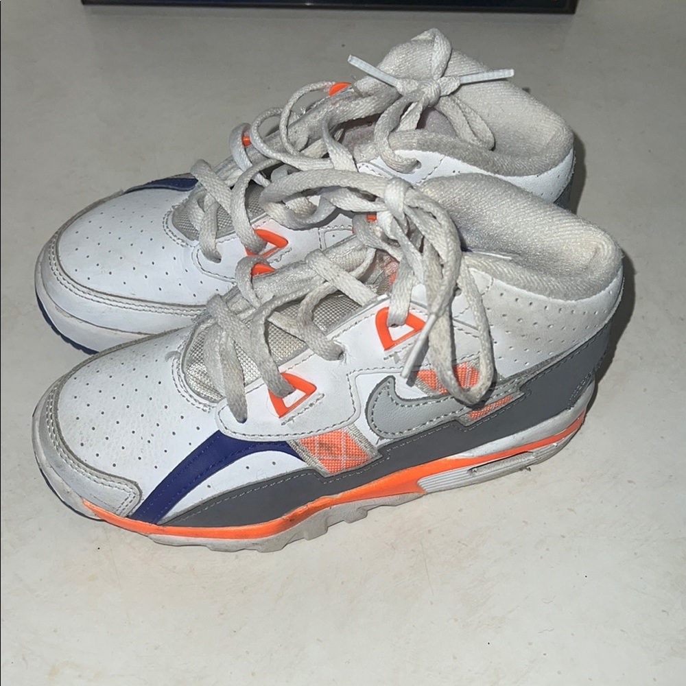 Kids White and Gray Sneakers with Orange Accents